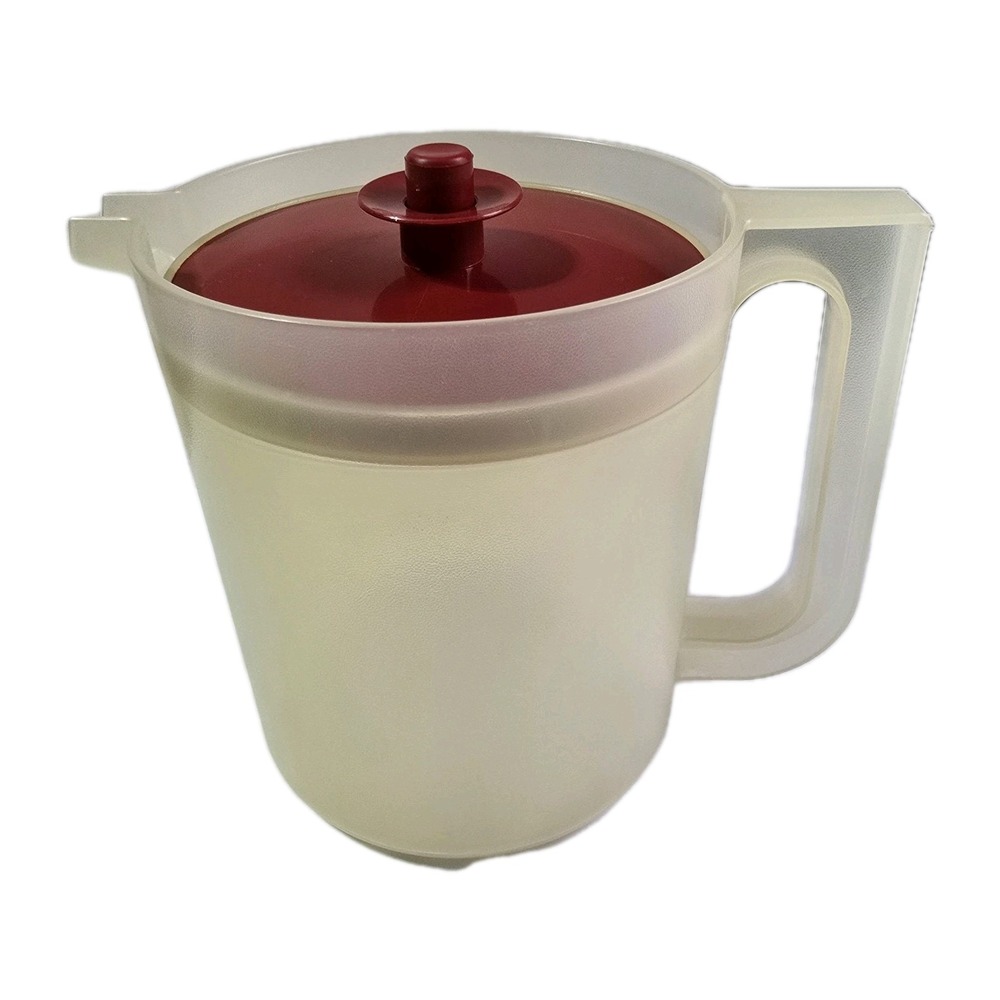 VTG Tupperware 1.5 QT Pitcher 1575-5 Sheer Red Push Button Seal‎ Lid